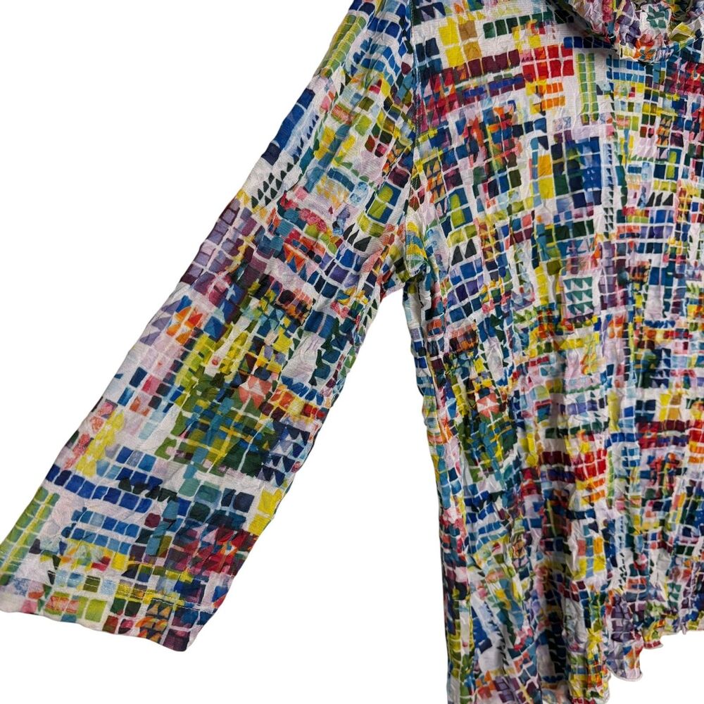 Ali Miles Mesh Mock Cowl Neck Blouse Shirt Top Geometric M - Picture 3 of 8